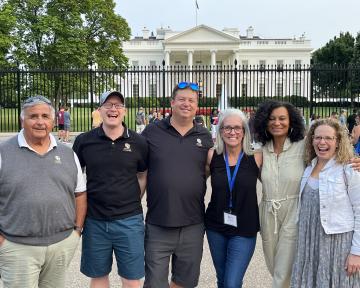 (Left to Right) Regents Gallegos, VanDriel, McNulty, Rennison, James, and Spiegel in front of the White House in Washington, D.C.