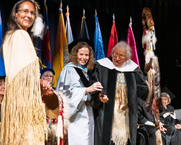 (Left) Regent Ilana Spiegel poses with (Right) Regent Award winner Joseph American Horse.