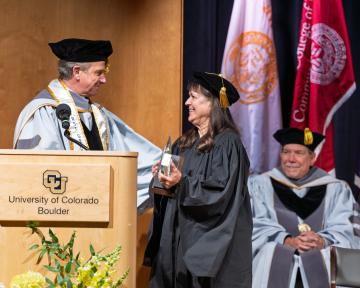 (Left) Regent Ken Montera acknowledges (Right) Regent Award Winner Yvonne DiStefano.